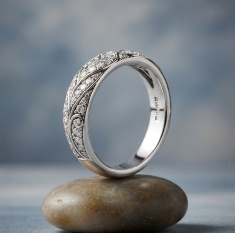Pearl and Pave Crystal Ornate Silver Ring