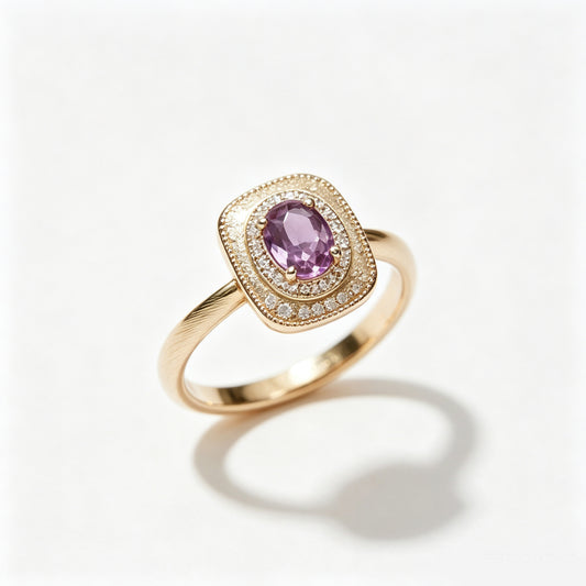 Oval Lavender Sapphire Double Halo Gold Ring