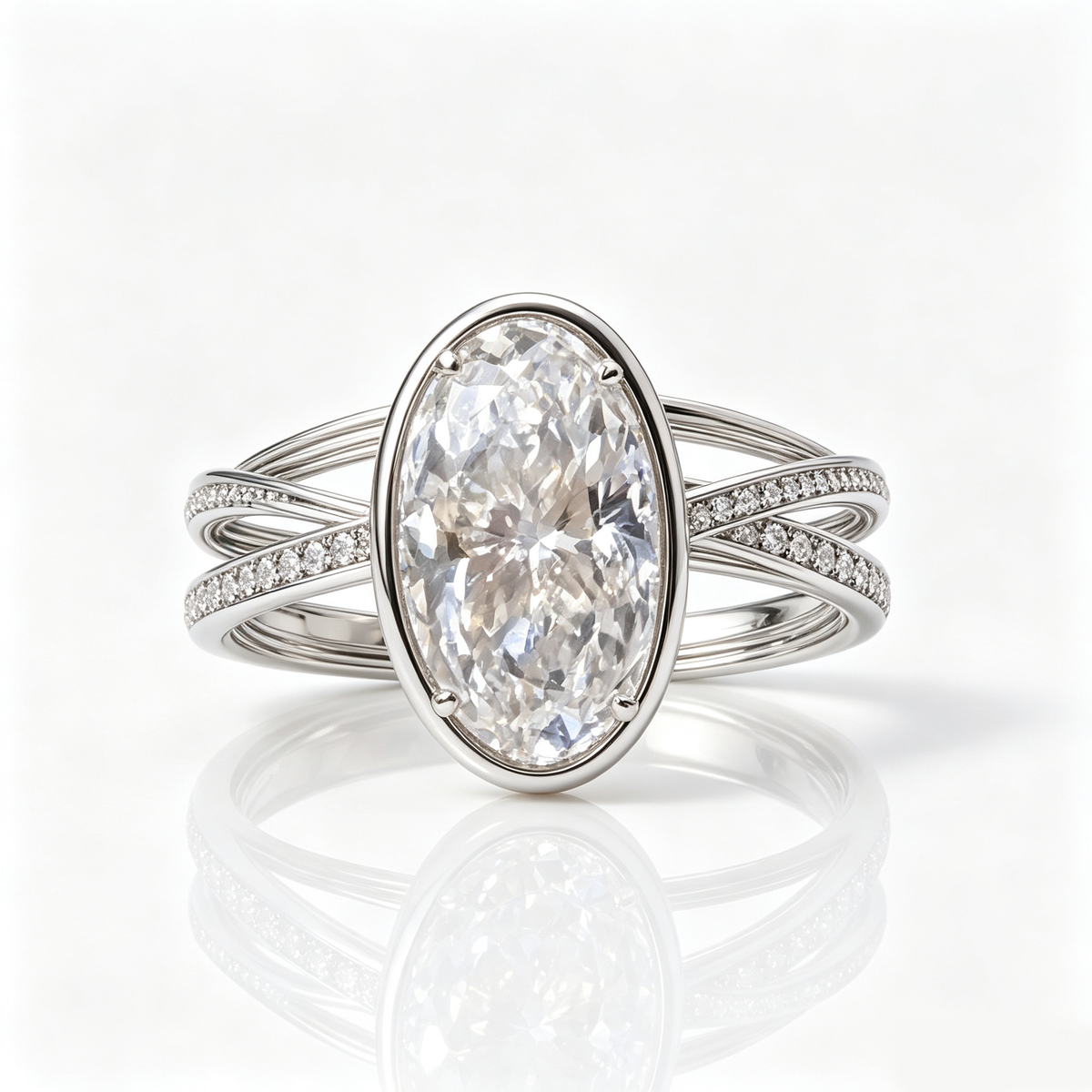 Oval Crystal Multi-Band Silver Ring