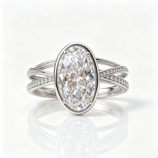 Oval Crystal Multi-Band Silver Ring