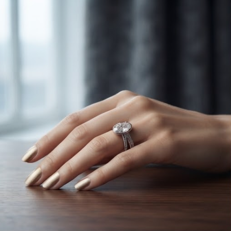 Oval Crystal Multi-Band Silver Ring