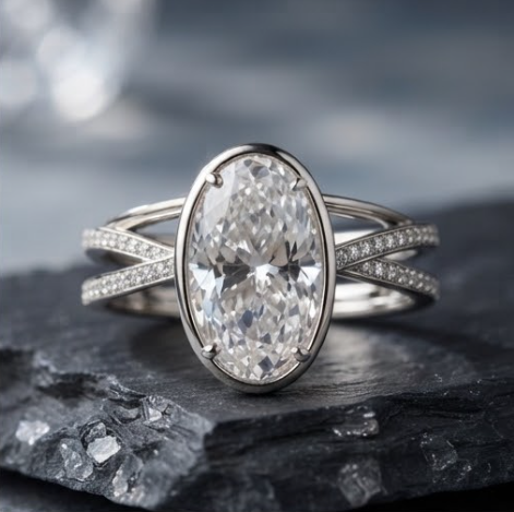 Oval Crystal Multi-Band Silver Ring