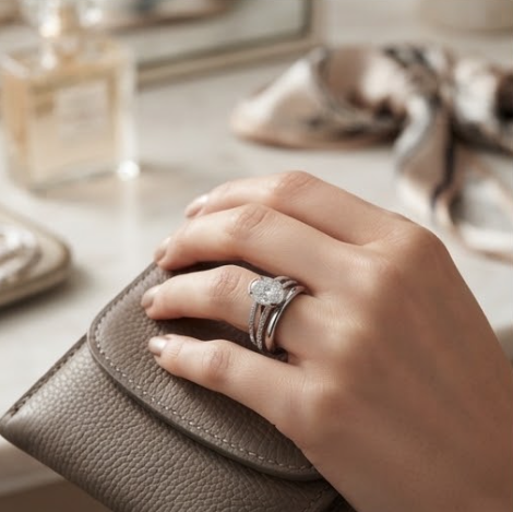 Oval Crystal Multi-Band Silver Ring