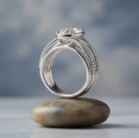Oval Crystal Multi-Band Silver Ring
