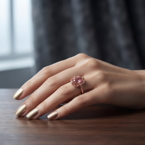 Oval Pink Tourmaline Beaded Filigree Rose Gold Ring