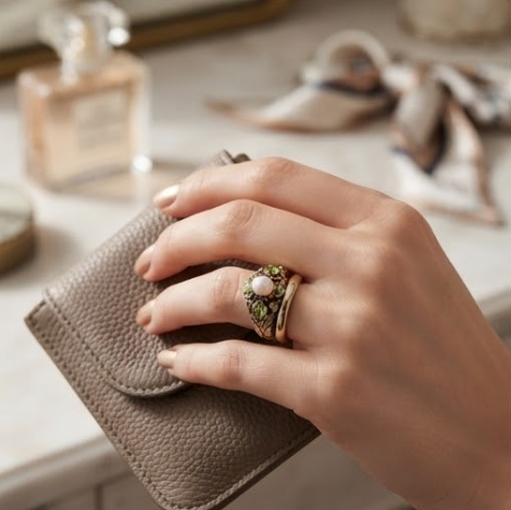 Baroque Pearl and Peridot Antique Gold Cluster Ring