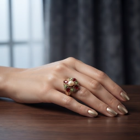 Pearl Ruby and Peridot Antique Gold Ring