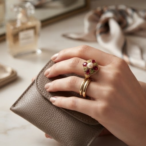 Pearl Ruby and Peridot Antique Gold Ring