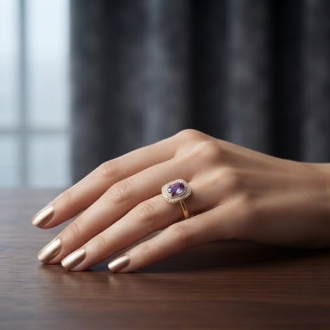 Oval Lavender Sapphire Double Halo Gold Ring