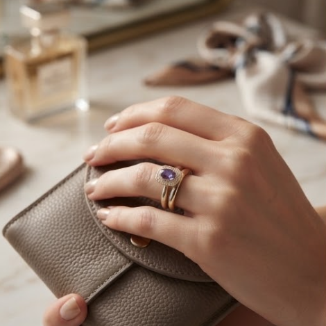 Oval Lavender Sapphire Double Halo Gold Ring